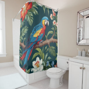 Rideaux De Douche Feuilles de la jungle tropicale des perroquets col