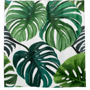 Rideaux De Douche Feuilles de Monstera Aquarelle Botanique Tropicale
