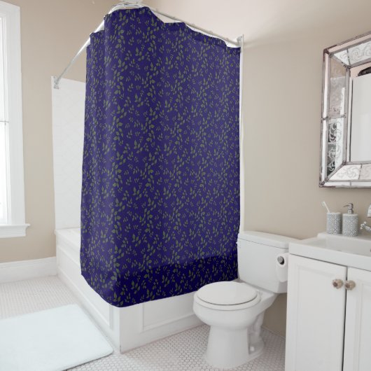 Rideaux De Douche Feuilles de motif bleu vert (En situation)