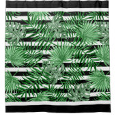 Rideaux De Douche Feuilles de palme tropicales Motif de rayures blan (Devant)