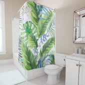 Rideaux De Douche Feuilles de palmier d'aquarelle, arrière - plan ex (En situation)