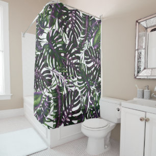 Rideaux De Douche Feuilles de palmier tropicales vertes violettes ét