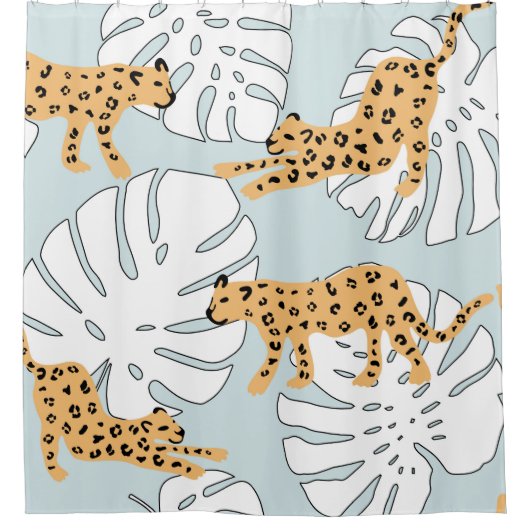 Rideaux De Douche Feuilles de palmiers léopards tropicaux, e (Devant)