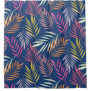 Rideaux De Douche Feuilles de palmiers tropicaux Corail rose Bleu