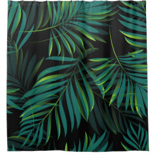 Rideaux De Douche Feuilles de palmiers tropicaux verts. Graphique mo
