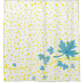 Rideaux De Douche Feuilles d'érable Aqua et pois jaunes (Devant)