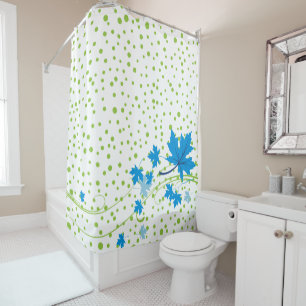 Rideaux De Douche Feuilles d'érable bleu et pois verts modernes