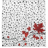 Rideaux De Douche Feuilles d'érable rouge et pois noirs (Devant)