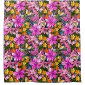 Rideaux De Douche feuilles et fleurs tropicaux (Devant)