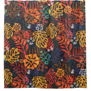Rideaux De Douche Feuilles exotiques sur denim, impression transpare