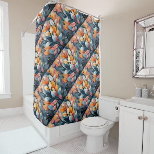 Rideaux De Douche Feuilles multicolores Thunder_Cove (En situation)