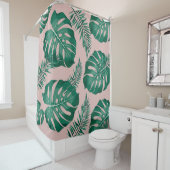 Rideaux De Douche Feuilles Pink & Green Palm sans couture Motif (En situation)