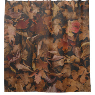 RIDEAUX DE DOUCHE FEUILLES ROUGES ET BROWN AU SOL