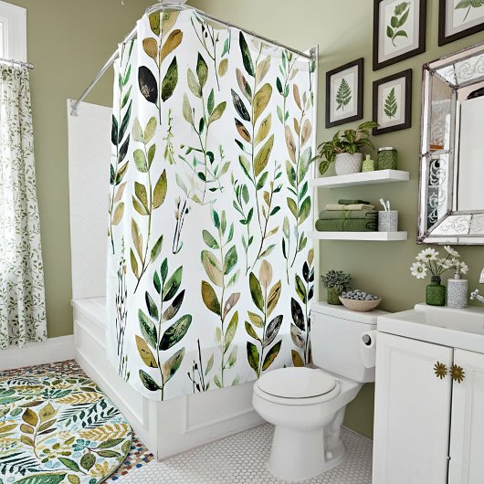 Rideaux De Douche Feuilles tons terre pastel