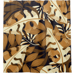 Rideaux De Douche Feuilles Tropicales Brillantes Motif Foncé