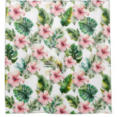 Rideaux De Douche Feuilles tropicaux Fleurs d'Hibiscus rose (Devant)