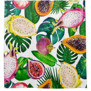 Rideaux De Douche Feuilles tropicaux, fruits, gouache sans couture m