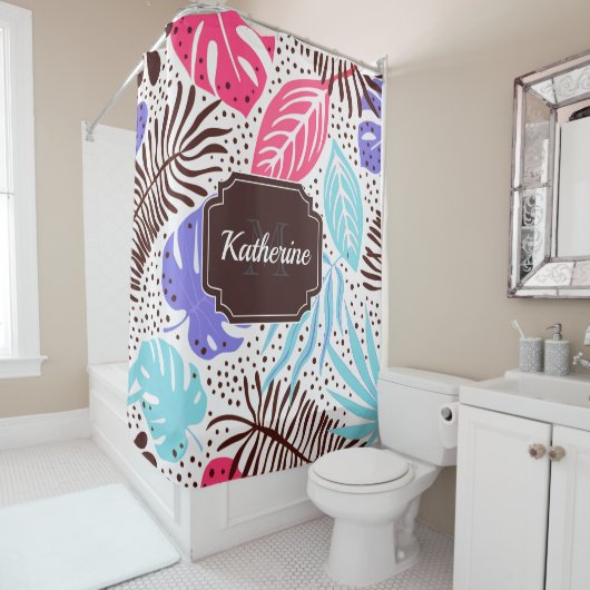 Rideaux De Douche Feuilles tropicaux mignons (En situation)