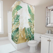 Rideaux De Douche Feuilles tropicaux modernes Gold Green (En situation)