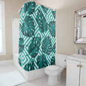 Rideaux De Douche Feuilles tropicaux : Motif Floral sans joint. (En situation)