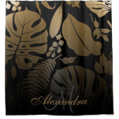Rideaux De Douche Feuilles tropicaux Noir et Or (Devant)