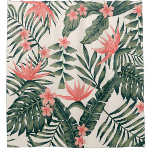 Rideaux De Douche Feuilles tropicaux, papier peint joyeux sur la pla