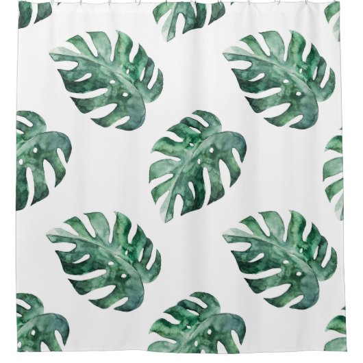 Rideaux De Douche Feuilles tropicaux verts, motif aquarelle (Devant)