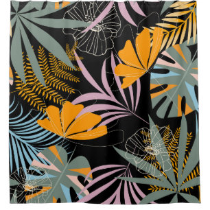 Rideaux De Douche Feuilles tropicaux : Vintage foncé.