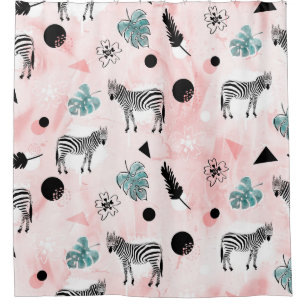 Rideaux De Douche Feuilles tropicaux Zebras Cravate-Dye Motif