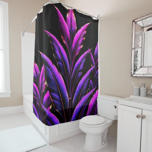 Rideaux De Douche Feuilles violets (En situation)