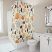 Rideaux De Douche Feuillus automnaux fantaisistes arbres beige orang (En situation)