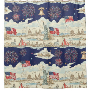 Rideaux De Douche Feux d'artifice Vintage Americana Scénique (1)