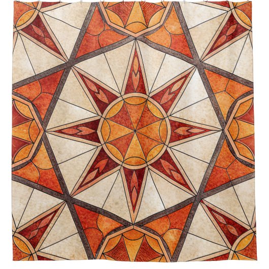 Rideaux De Douche Fiery Red and Orange Starburst - Geometric Mosaic (Devant)