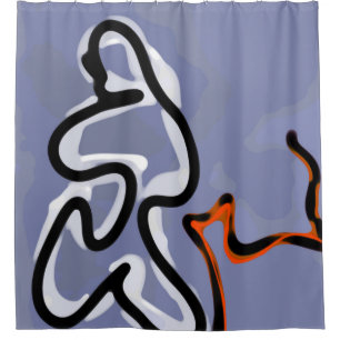 Rideaux De Douche Figure avec Feline : bleu Abstrait, orange, B & W