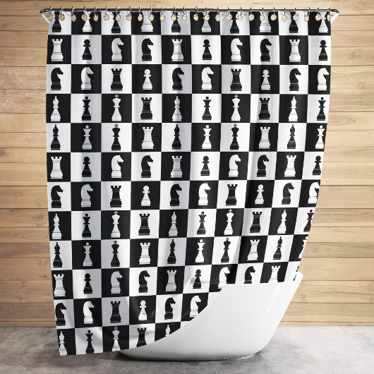 Rideaux De Douche Figures de jeu d'échecs noir et blanc