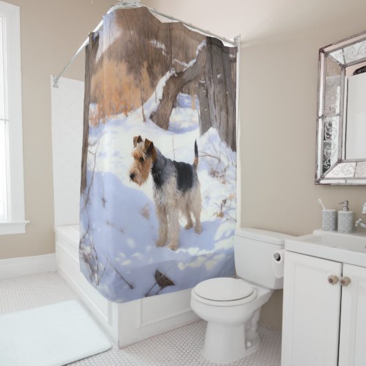 Rideaux De Douche Fil Fox Terrier Laisser neiger Noël (En situation)