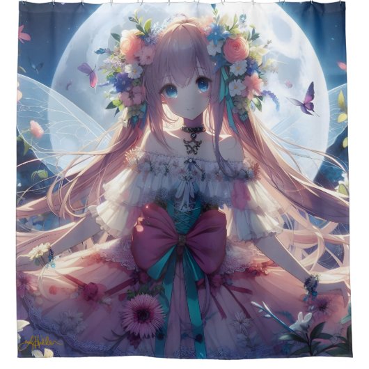 Rideaux De Douche Fille Anime Fleur Lune Fée (Devant)