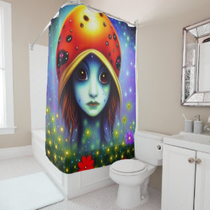 Rideaux De Douche Fille au chapeau coccinelle