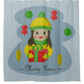 Rideaux De Douche Fille avec boîte cadeau de Noël (Devant)