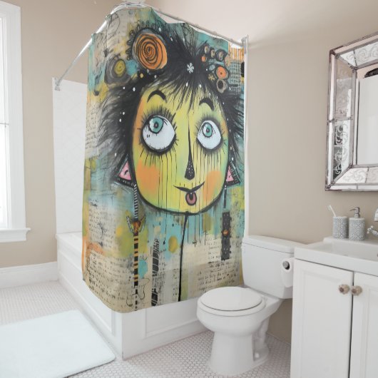 Rideaux De Douche Fille Dame Art Collage 11 (En situation)