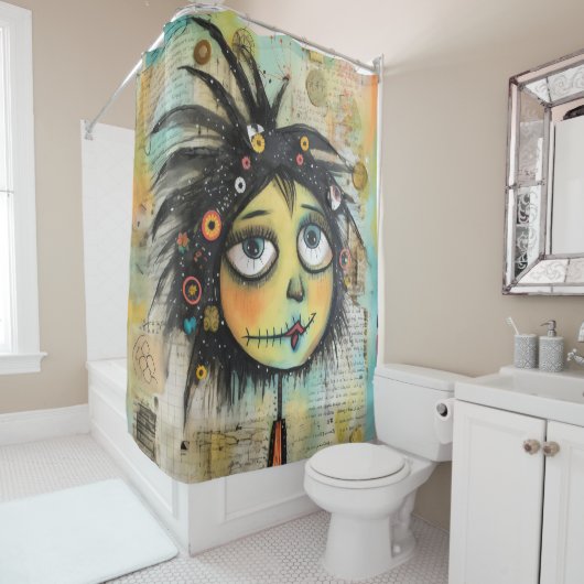 Rideaux De Douche Fille Dame Art Collage 6 (En situation)