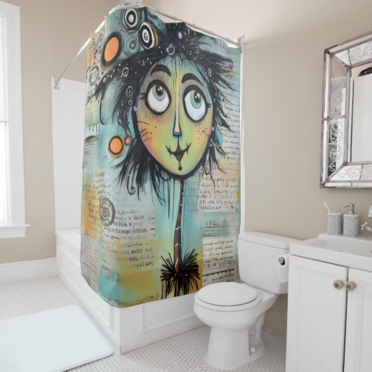 Rideaux De Douche Fille Dame Art Collage 9 (En situation)