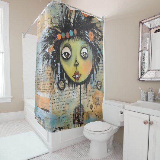 Rideaux De Douche Fille Dame d'art de collage 7 (En situation)