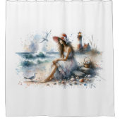 Rideaux De Douche Fille d'aquarelle romantique par phare (Devant)