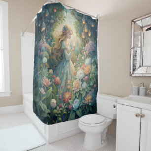 Rideaux De Douche Fille de Conte de Fées Jardins Lanternes Florales