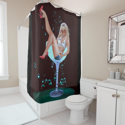 RIDEAUX DE DOUCHE FILLE DU PARTI CHAMPAGNE (En situation)