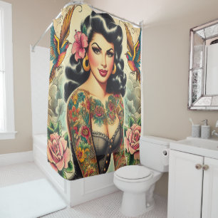 Rideaux De Douche Fille encrée de la vieille école
