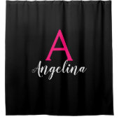 Rideaux De Douche Fille & Glam noir, blanc, rose chaud Nom du monogr (Devant)