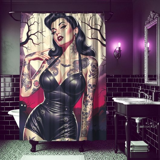 Rideaux De Douche Fille gothique rétro