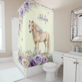 Rideaux De Douche Fille Monogramme Cheval Rose Jaune Violet (En situation)